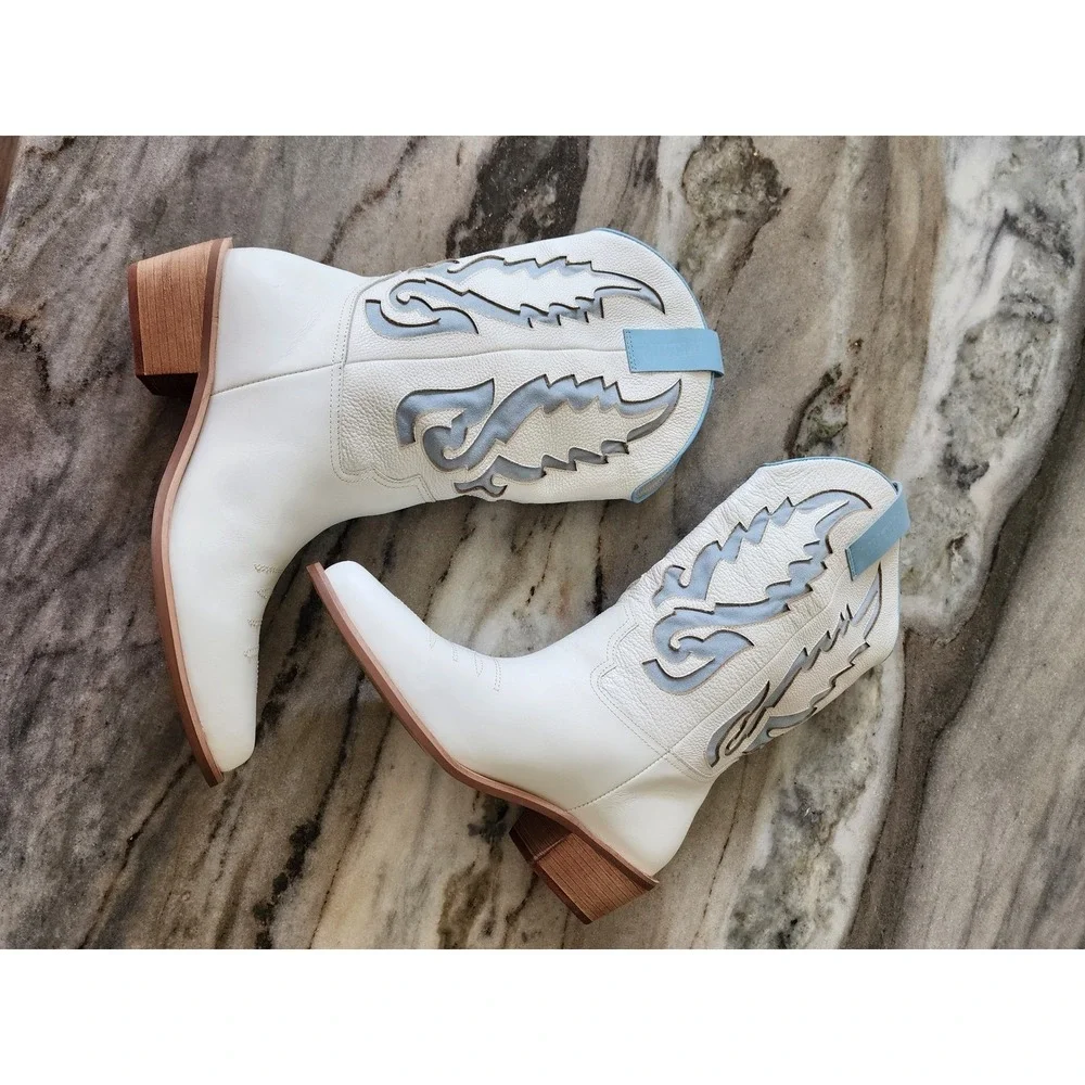 NWT Mutma Free People Alfa Western Boots Leather White‎ Blue Size 9 Gameday